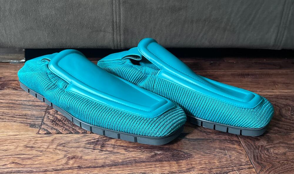 $1095 NIB Bottega Veneta Men's Green Leather Textile Slip-On Loafers 42(9)